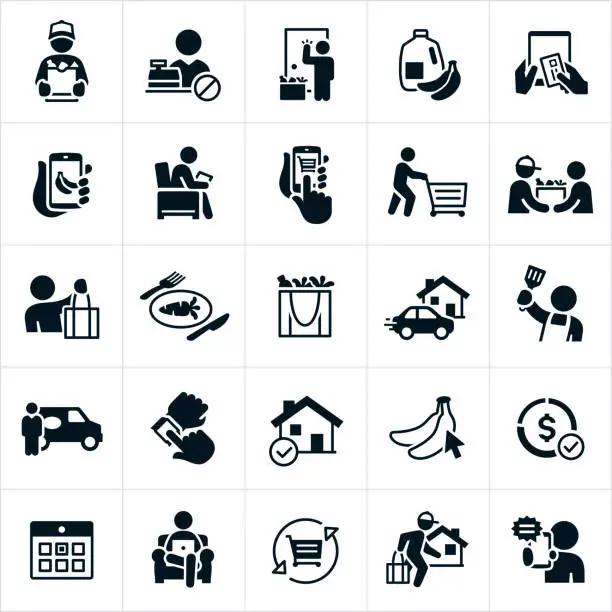 Vector illustration of Grocery Delivery Icons