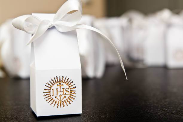 First holy communion boxes with thank you notes for guests.