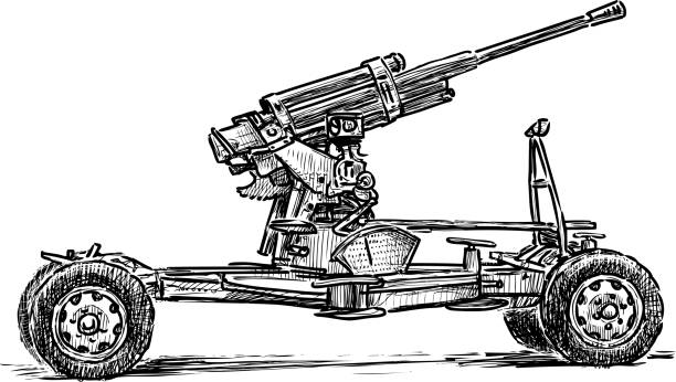 Sketch Of An Old Antiaircraft Gun Of Times Of World War Ii Stock 