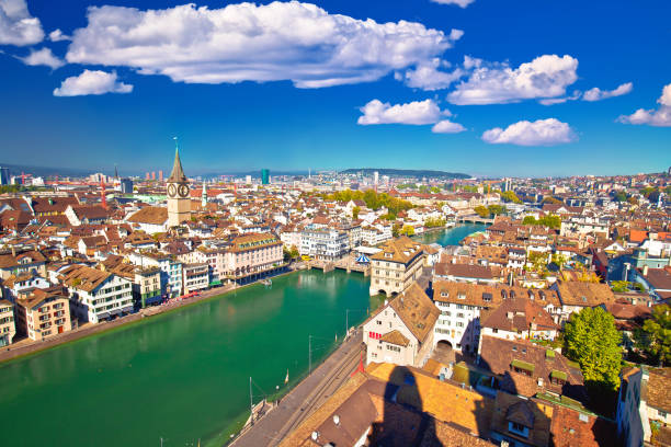 istock Zurich and Limmat river waterfront aerial view 1149898935