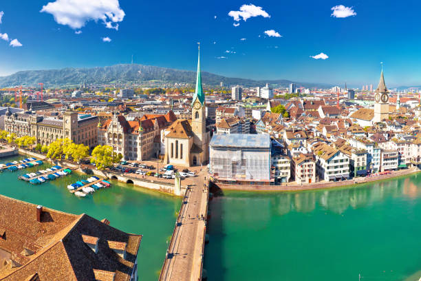 istock Zurich and Limmat river waterfront aerial panoramic view 1149898947