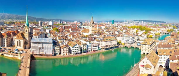 istock Zurich and Limmat river waterfront aerial panoramic view 1149898966
