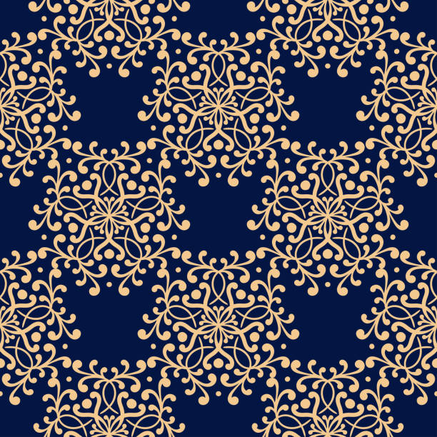 istock Dark blue seamless background with golden flowers 1149901483