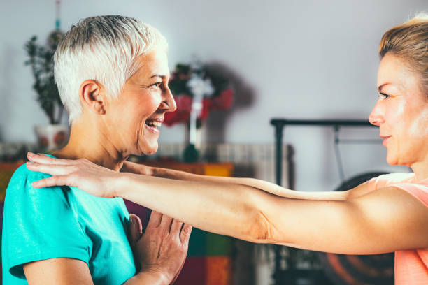 istock Senior woman on private yoga class 1149902275