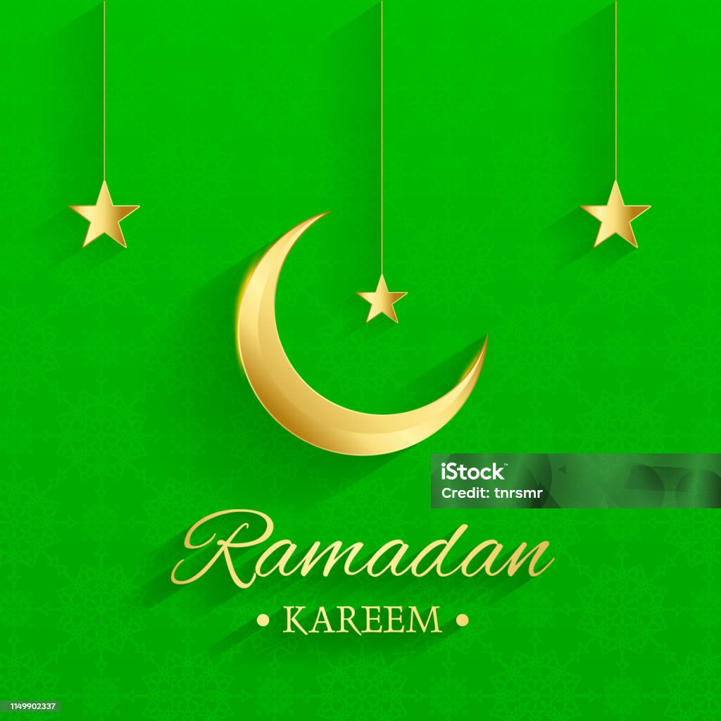 Golden Islamic Moon And Stars Ramadan Kareem Written With Green Background  Islamic Pattern Vector Illustration Eps File Stock Illustration - Download  Image Now - iStock