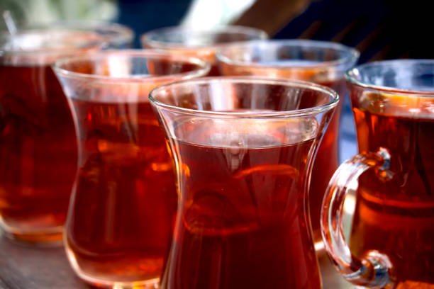 Cups of Turkish Tea View of Turkish Tea Cups black tea stock pictures, royalty-free photos & images