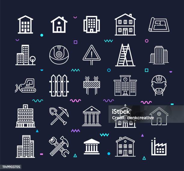 Construction Cost Estimating Line Style Vector Icon Set Stock