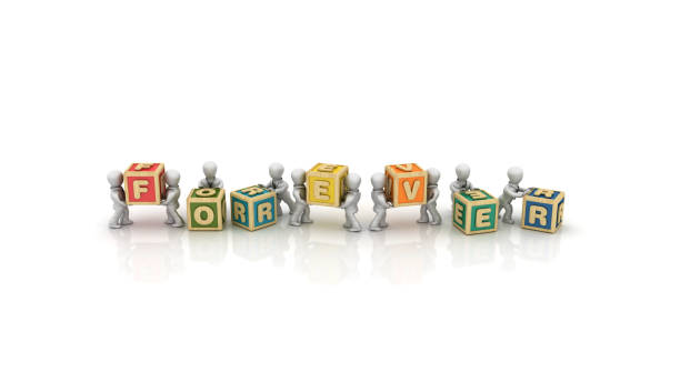 istock Business People Carrying FOREVER Buzzword Cubes - 3D Rendering 1149906328