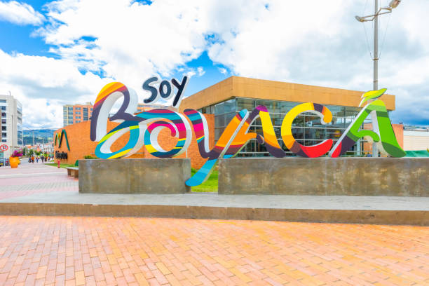 Tunja city Boyaca region of Colombia colored sign Tunja,  Colombia May 10 This sign welcomes visitors in the colonial city of Tunja. The sign is located in the historic center of the city.  Shoot on May 10, 2019 boyacá department photos stock pictures, royalty-free photos & images