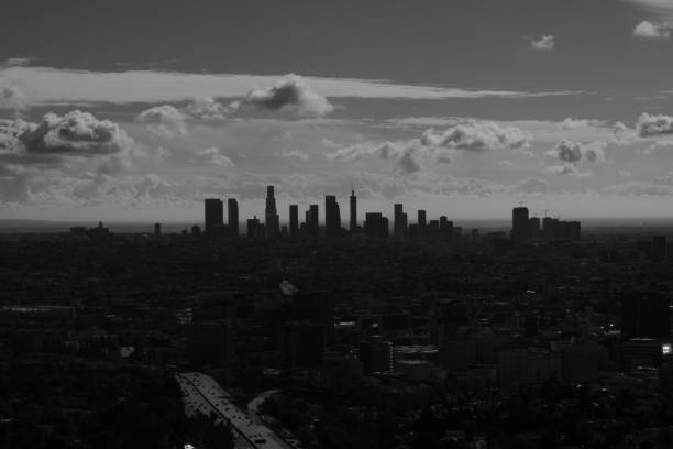 istock Los Angeles Skyline Against Cloudy Sky In Monochrome 1149914219