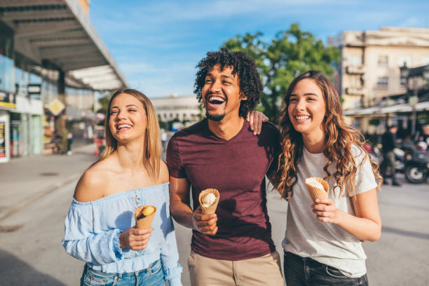 Three friends enjoying the sunny day together.
