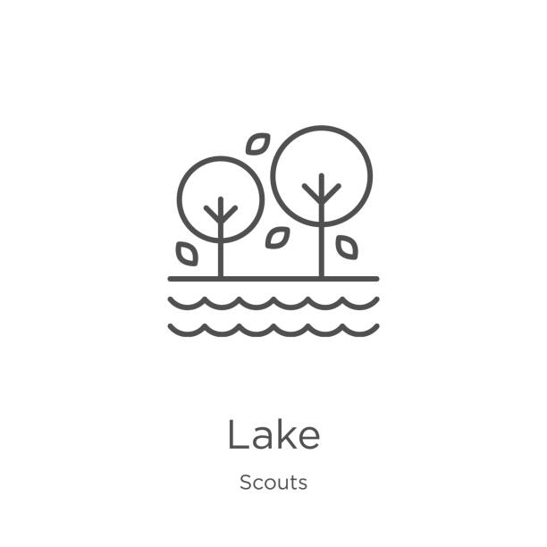 lake icon vector from scouts collection. Thin line lake outline icon vector illustration. Outline, thin line lake icon for website design and mobile, app development lake icon. Element of scouts collection for mobile concept and web apps icon. Outline, thin line lake icon for website design and mobile, app development frehwater stock illustrations