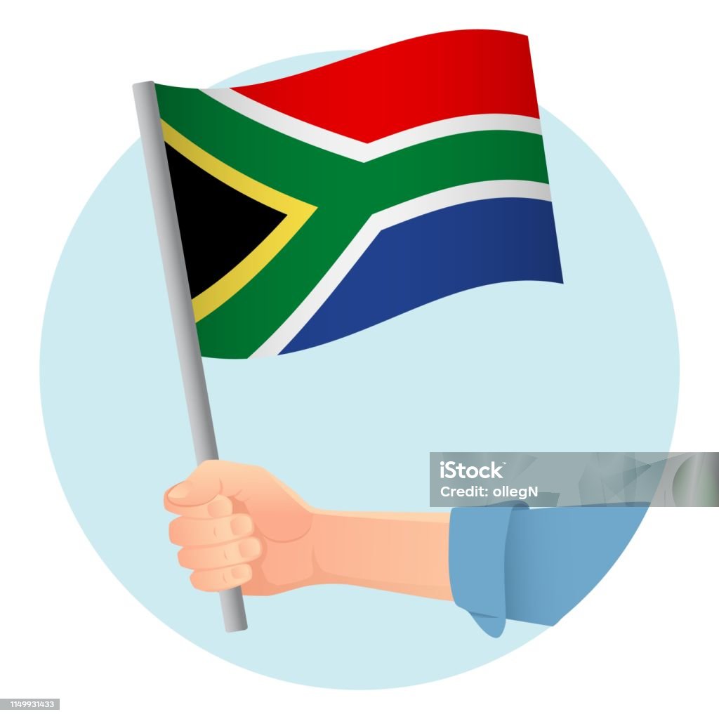 flag in hand South Africa flag in hand. Patriotic background. National flag of South Africa vector illustration Africa stock vector