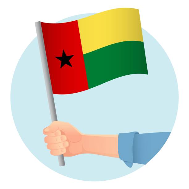 손에 깃발 - guinea bissau flag stock illustrations