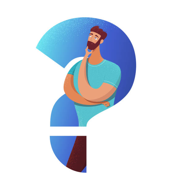 ilustrações de stock, clip art, desenhos animados e ícones de doubtful man flat vector illustration - question mark asking problems thinking