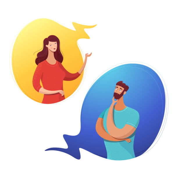 Couple dialog in speech bubbles flat illustration vector art illustration