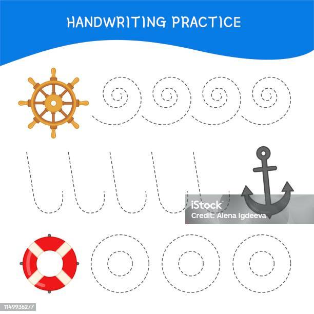 Handwriting Practice Sheet Stock Illustration - Download Image Now - Anchor - Vessel Part, Blank, Blue