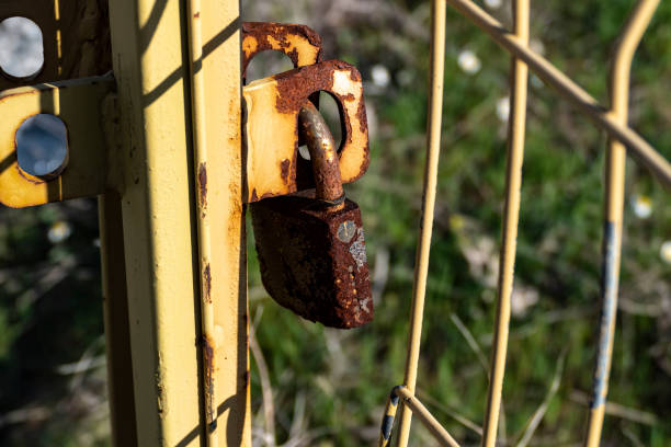 istock obsolete rusted door lock, garden gate lock, 1149939310