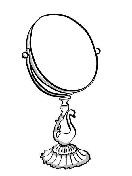 Antique Swivel Vanity Mirror Antique double-sided swivel mirror on a swan shaped stand mirror object drawings stock illustrations