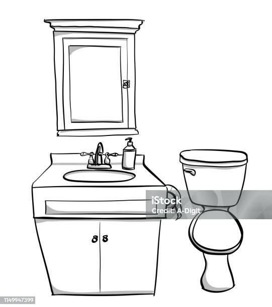 Small Bathroom Sketch Stock Illustration - Download Image Now - Art, Bathroom, Black And White