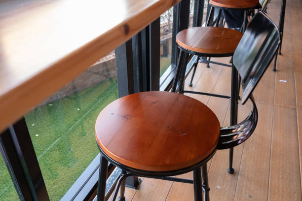 istock Wooden chair with metal structure In a restaurant 1149948136