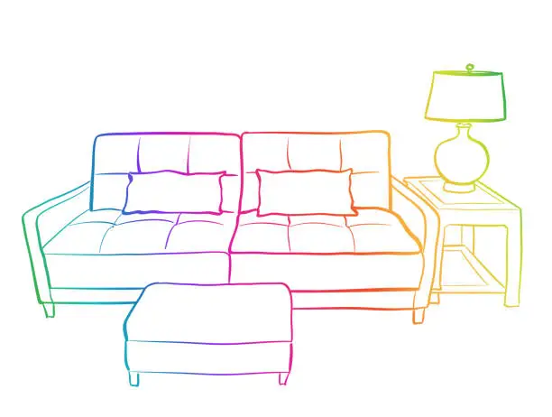 Vector illustration of Small Living Room Couch Rainbow