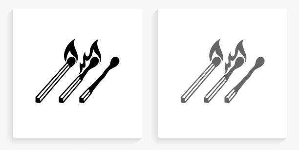 ilustrações, clipart, desenhos animados e ícones de ícone quadrado preto e branco dos fósforos - computer icon flame symbol black and white