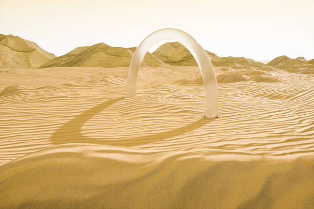 istock 3d rendering, the wide desert, with stripes shapes. 1149977587