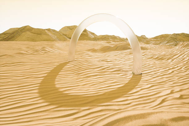 istock 3d rendering, the wide desert, with stripes shapes. 1149978729