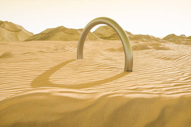 istock 3d rendering, the wide desert, with stripes shapes. 1149978730