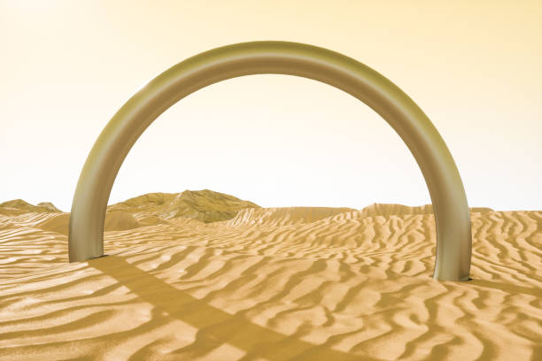 istock 3d rendering, the wide desert, with stripes shapes. 1149978756