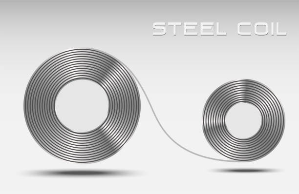 Rolled steel sheet in coil side view, Steel plate metal industry, flat icon vector Rolled steel coil, steel sheet for make icon or logo coating outer layer stock illustrations