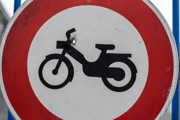 istock traffic sign, no entry for mopeds 1150003301