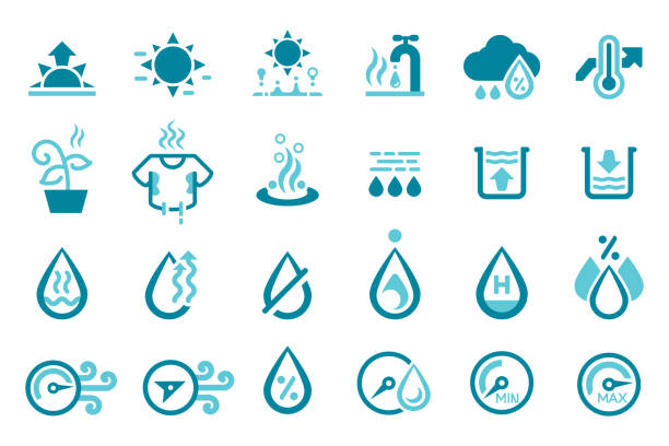 ilustrações de stock, clip art, desenhos animados e ícones de humidity weather icon. the air that makes breathing uncomfortable. - wet dew drop steam