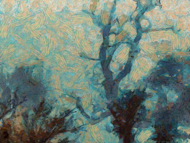 nuit étoilée, l'arbre la nuit - modern art art abstract blue photos et images de collection