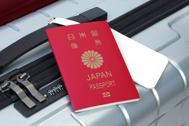 Passport  on suitcases close-up stock photo