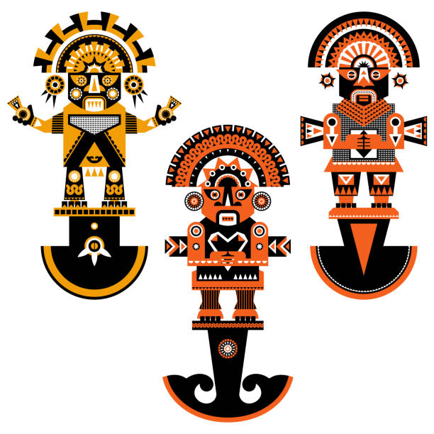 ilustraciones, imágenes clip art, dibujos animados e iconos de stock de cuchillos ceremoniales incas. tumi. - guerrero azteca