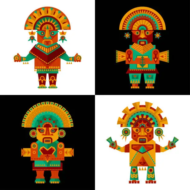 Vector illustration of Inca ceremonial sculptures.