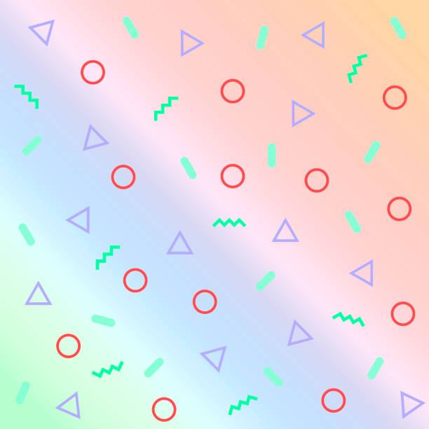 istock memphis style shapes on orange, blue and green gradient 1150024856