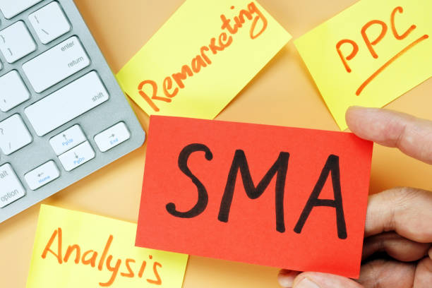 istock Hand is holding card with SMA – Social Media Advertising. 1150025708