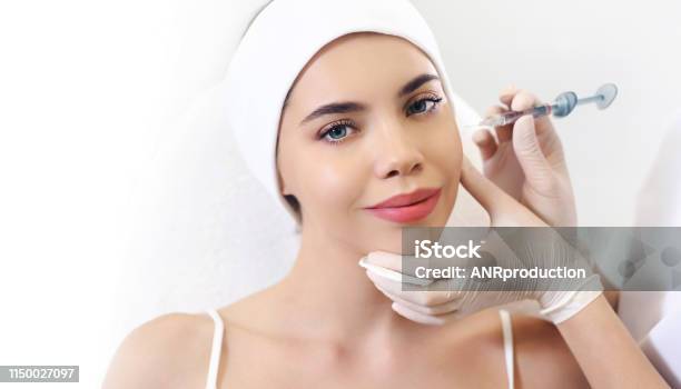 Beautician Doctor Cosmetologist At Work Biorevitalization Cosmetology Injection Face Skin Treatment Hyaluronic Acid Beauty Facial Filling Filler Botox Procedure Healthcare Beauty Concept Stock Photo - Download Image Now