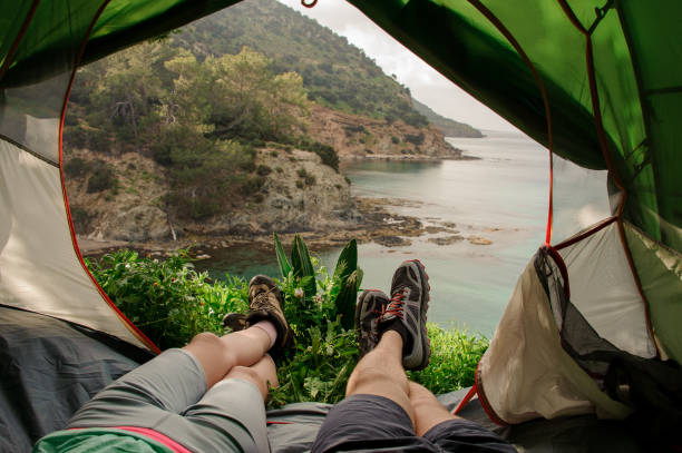 istock View of mountains and seashore from a tent 1150030133