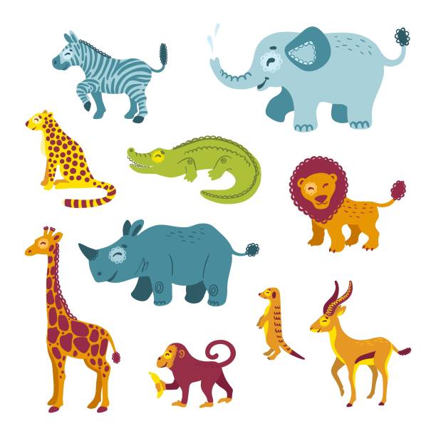 Savanna Baby Animals Lion Giraffe Elephant Monkey Illustrations,  Royalty-Free Vector Graphics & Clip Art - iStock