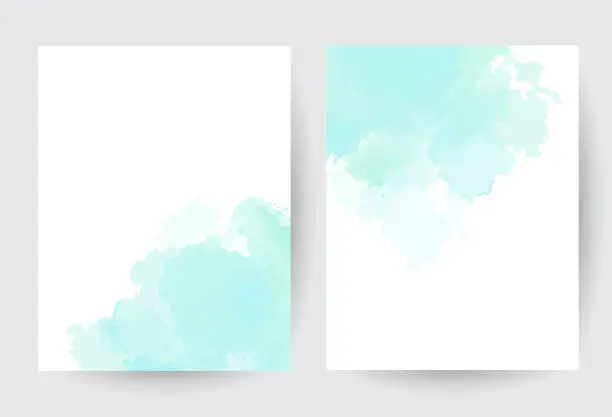 Vector illustration of Teal blue watercolor vector splash cards.