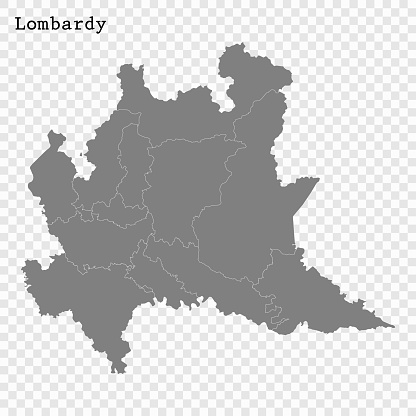 High Quality map of Lombardy is a state of Italy, with borders of the districts