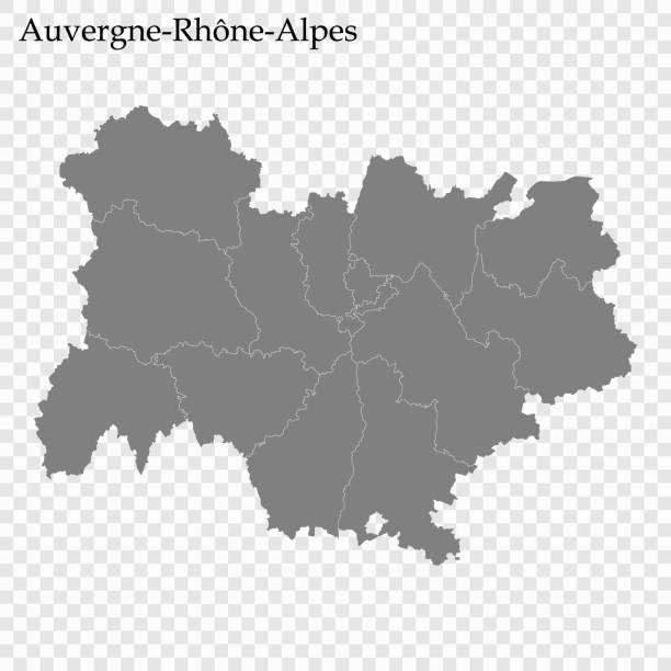 ÐÐ»Ñ ÐÐ½ÑÐµÑÐ½ÐµÑÐ° High Quality map of Auvergne-Rhone-Alpes is a region of France, with borders of the departments auvergne rhône alpes stock illustrations
