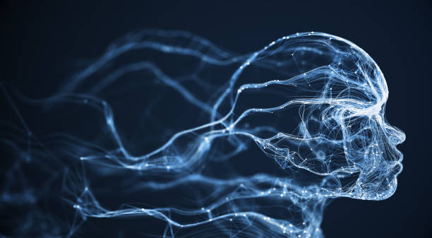 искусственный интеллект / нейронная сеть / лицо человека (синий) - psyche стоковые фото и изображения