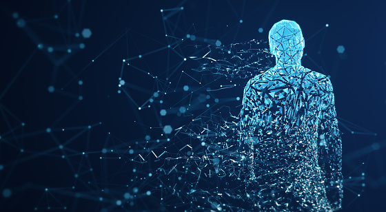 3D rendered depiction of a digital avatar, perfectly usable to visualize abstract topics like artificial intelligence, big data or human identity.