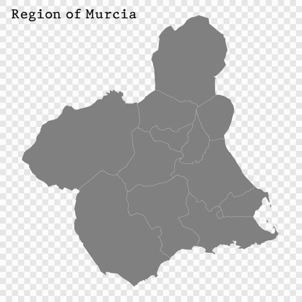 ÐÐ»Ñ ÐÐ½ÑÐµÑÐ½ÐµÑÐ° High Quality map of Murcia Region is a state of Spain, with borders of the districts murcia province stock illustrations