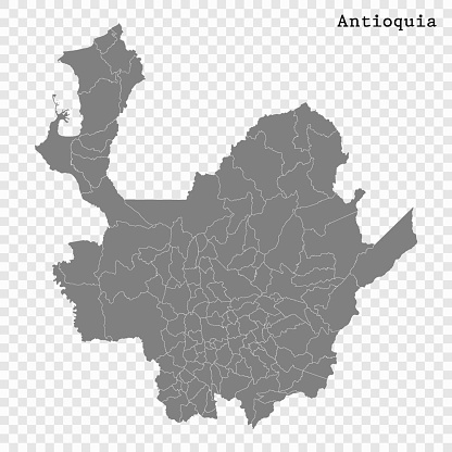 High Quality map of Antioquia is a state of Colombia, with borders of the districts